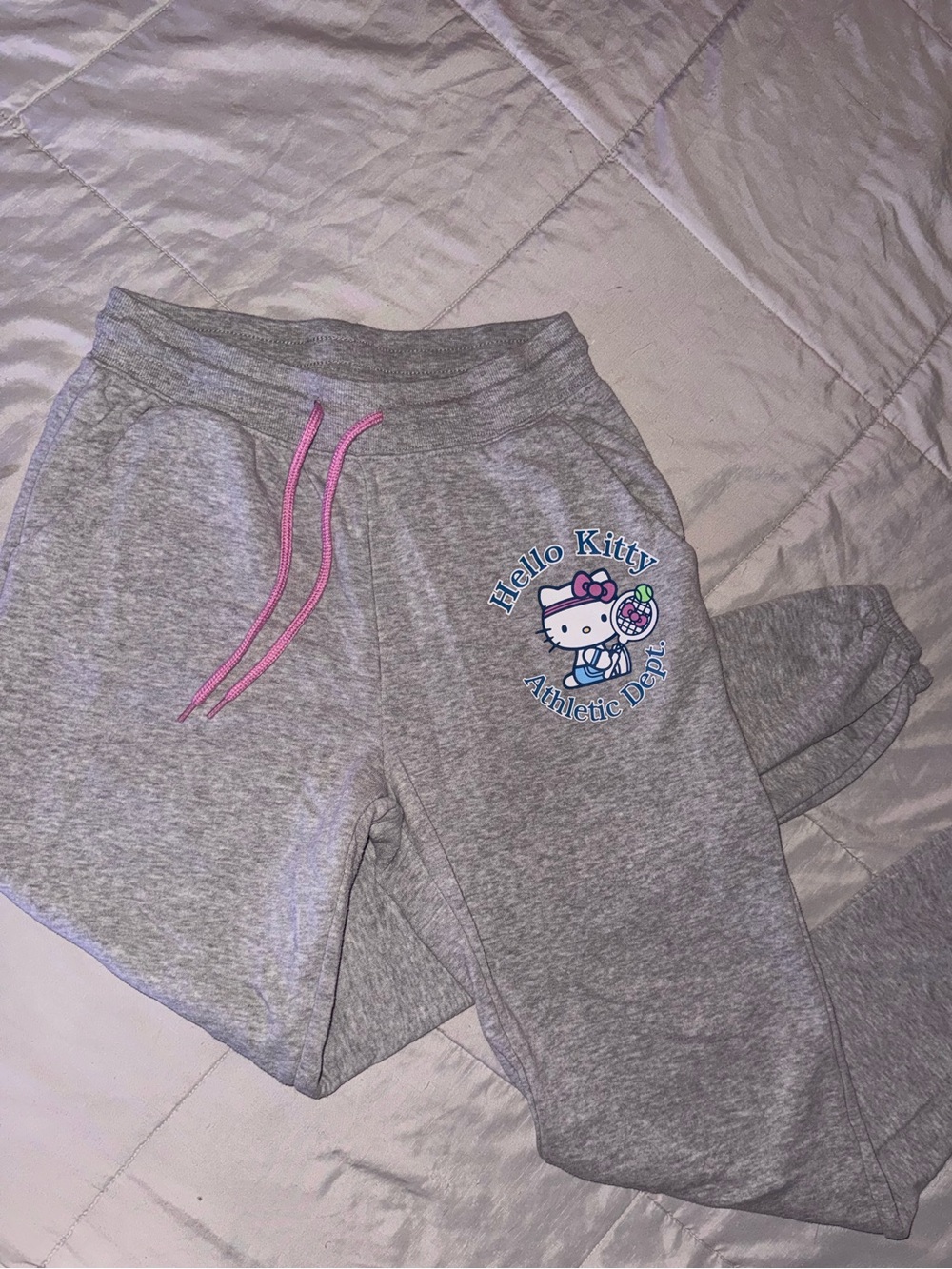 Hello Kitty Gray Joggers with Pink Drawstring